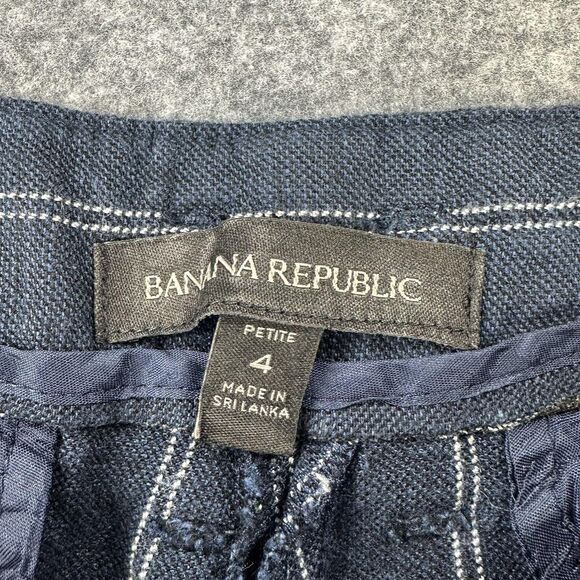 Banana Republic Avery Pants Womens 4 Petite Navy Stripe Linen Tie Waist Cropped - Picture 3 of 8